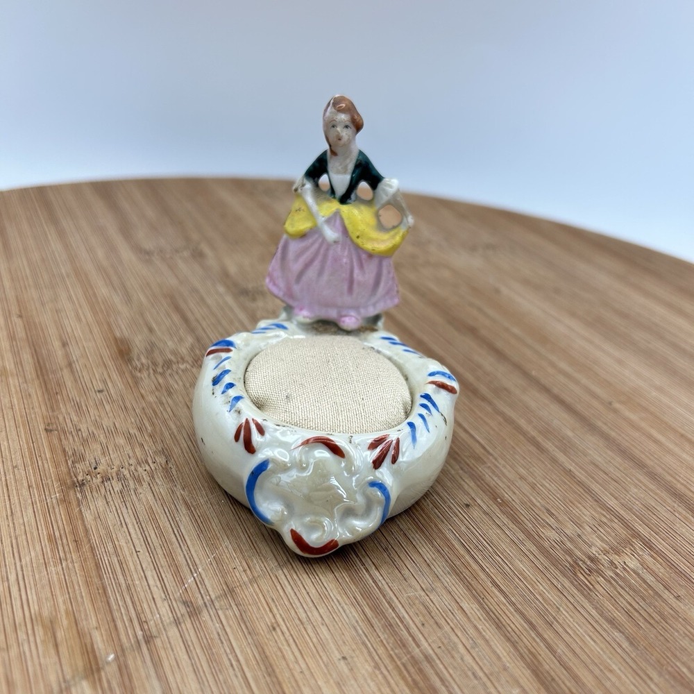 Vintage Rare Made‎ In Japan Girl Figurine With Pin Cushion hand painted
